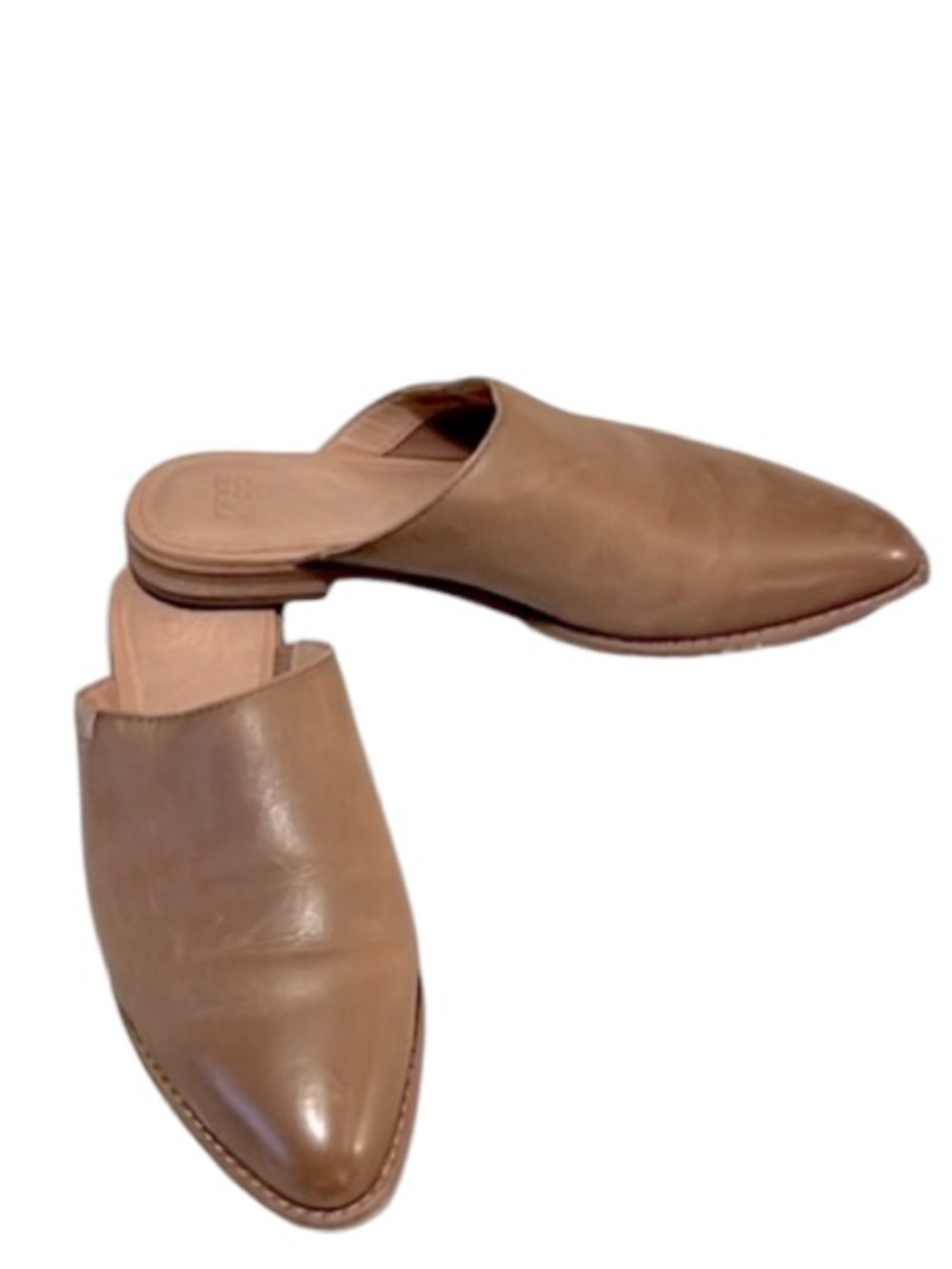 Frye & Co Women’s Tan Fenn Almond Toe Mule Leather Slip On Flat Shoes 6.5